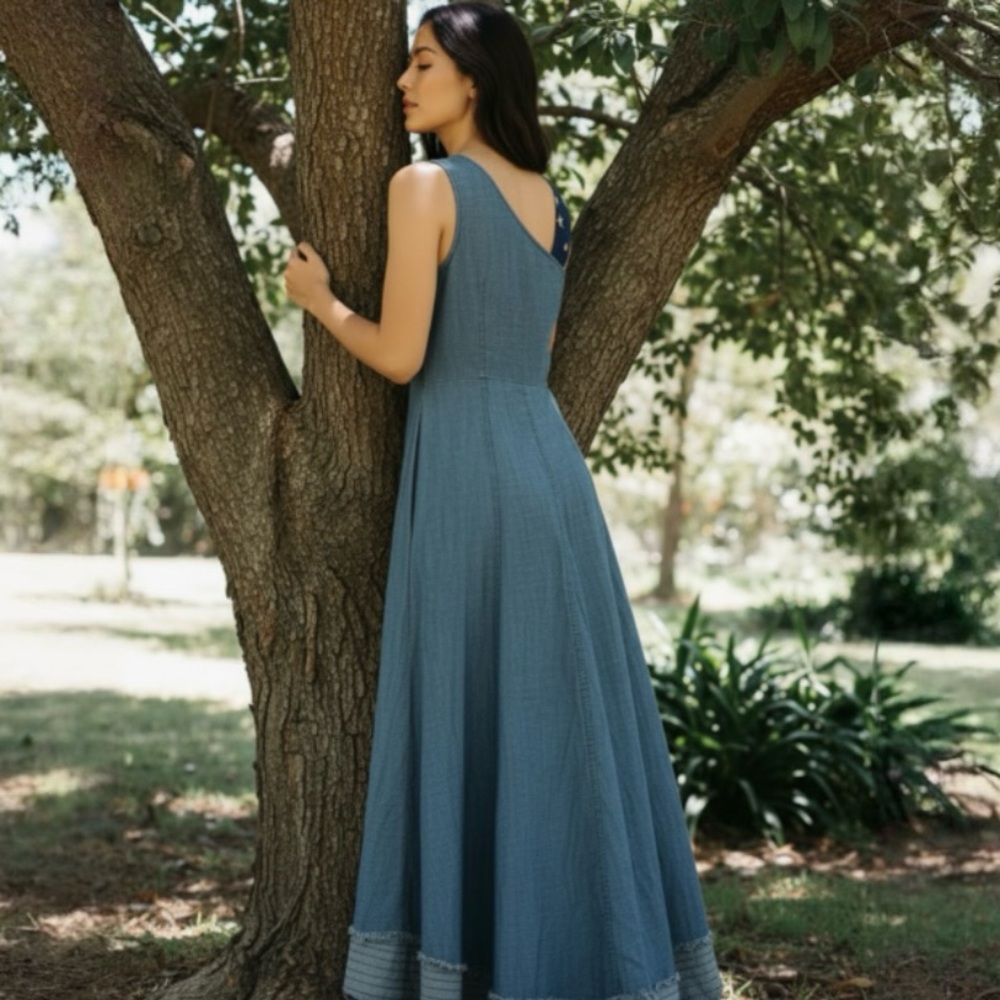 Trina Turk Cocktail High Low Denim Dress Size 6 - Picture 5 of 15